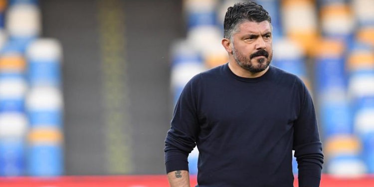 L'allenatore del Napoli, Gennaro Gattuso, domenica durante il match col Benevento