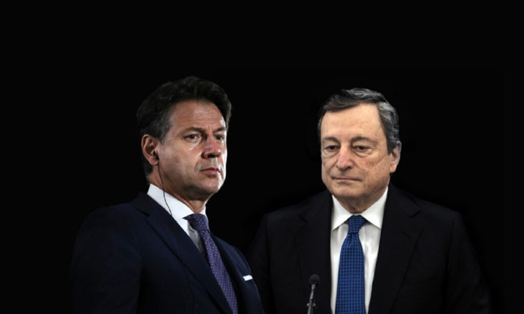 Giuseppe Conte (a sinistra) e Mario Draghi (a destra). 