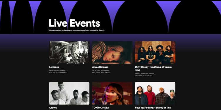spotify tickets per l'acquisto di biglietti di concerti musicali